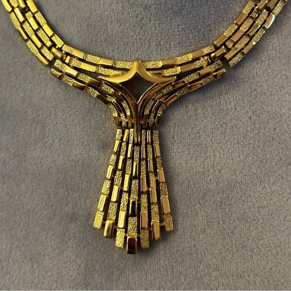 1950-60s Alfred Philippe Crown Trifari Art Deco Gold-Tone Cascade Chain Necklace - Picture 3 of 9